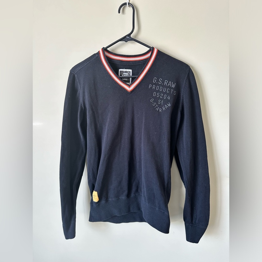 G-Star Raw Men’s V-Neck Knit Sweater In Navy Blue Size Small